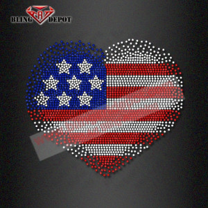 American Flag Heart Iron-on Rhinestone Transfer